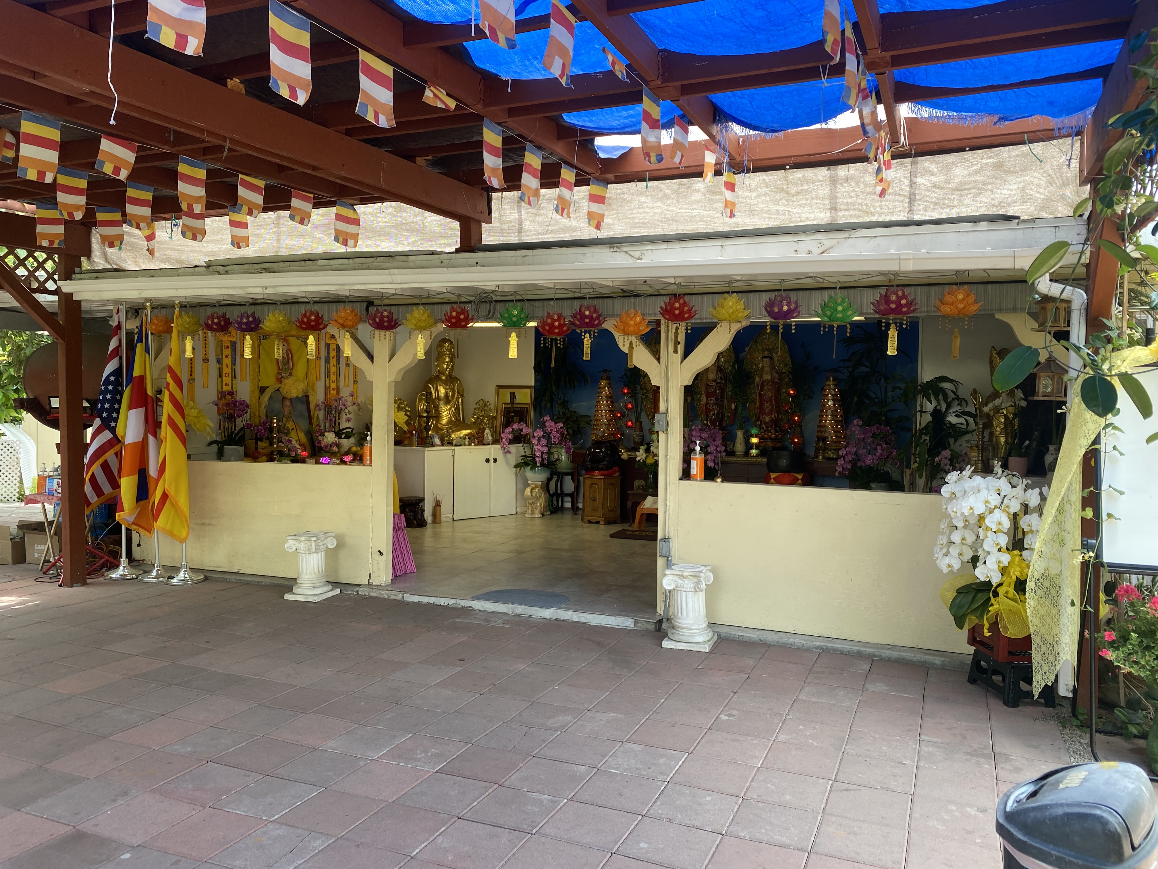 a covered patio altar